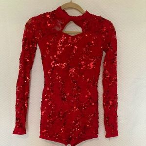 Weissman Long Sleeve Streak Lace Biketard Dance Costume